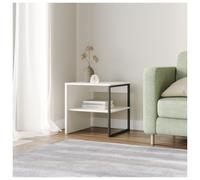 (White) 40cm Wood & Steel Sofa Side Table Bedside Living Room Unit w/ Open Storage Shelf
