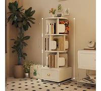 White 45.3in Rotating Bookshelf with Top Storage Lockable Drawer Side Bookends and 360° Wheels - Versatile Display Shelves for Books and Decor