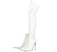 White,45,Ladies Patent Leather Thigh High Boots, Sexy Pointed Toe Stiletto Heel Stretchy Over The Knee, Large Size Back Zip Party Long Boot(5.9 In Heels)