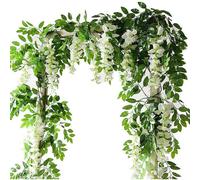 (White) 4Pcs 7ft Artificial Wisteria Vine Garland Plants Flowers Arts For Ceremony Home Wedding Decoration