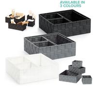 (WHITE ) 4Pcs Storage Baskets Wicker Large Organisers Bedrooms Bathroom Desk Office Decor