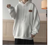 (white, 4XL) Men's Versatile High Street Hooded Sweatshirt - Trendy, American Style, Plus Velvet, Student-Friendly for Spring and Autumn
