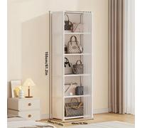 (White, 5 grids 6 layers-single row) 5/6-Tier Metal Open Bookshelf and Display Rack, Freestanding Space-Saving Closet System with Dust-Proof Cover