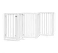 vidaXL Dog Gate with Door - Foldable White 6 Panels, Poplar Wood, 300 cm, Freestanding Pet Barrier for Small/Medium Dogs, Indoor Use
