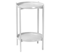 (White) 50cm 2-Tier Round Metal Side End Table Living Room With Shelf Bedside Nightstand