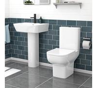 White 560mm Square Modern Full Pedestal Basin with Toilet