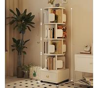 White 57.1in Black Shelf with Top Storage & Drawer 360° Rotating Bookshelf with Lockable Wheels Display Shelves & Side Bookends Versatile Bookcase for Home & Office