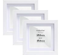 White 5x5'' Square Wood Photo Frame Set of 3 with Acrylic Glass Front,5inch Picture Frames with Acid Free 4x4'' Mount, for Wall Mount &Tabletop Display,Ideal for Home Gallery Decor & Gifts