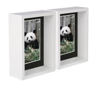 Nicola Spring 2x White 5 x 7 inch 3D Deep Box Wooden Photo Frames with Black 4 x 6 inch Mount - Standing Hanging Craft Shadow Memory Picture Display Case for Flowers Crafts Art Medal