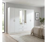 White 6 Door 2 Drawer Mirrored Wardrobe Chrome Handles Paddington Clothes Rail