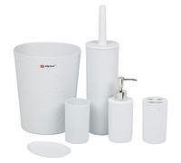 White 6 piece Bathroom Accessories Set Bin Soap Dispenser Toothbrush Tumbler Holder