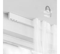 White 60-600 CM Curtain Tracks For Windows - Heavy Duty Wall Mount Curtain Rail Rod System With Quiet Rollers - Room Divider For Living Room, Bathroom Or Balcony(150cm/2 * 75cm)