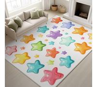 White 60 x 180 cm Printed Rugs Cartoon Anime Illustrated Soft Rugs Colourful Stars Machine Washable Cute Creative Area Rug for Kids Room Bedroom