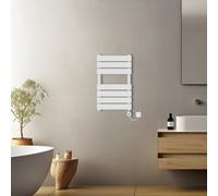 (White, 650x400mm) Pre-filled Electric Heated Towel Rail Radiator Flat Panel Thermostatic
