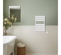 (White, 650x400mm) Prefilled Thermostatic Electric Flat Panel Heated Towel Rail Ladder Warmer Radiator