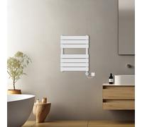 (White, 650x500mm) Prefilled Electric Flat Panel Heated Towel Rail Radiator Thermostatic WIFI