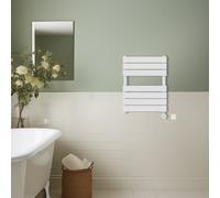 (White, 650x500mm) Prefilled Thermostatic Electric Flat Panel Heated Towel Rail Ladder Warmer Radiator