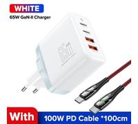 (white, 65W Plug + 100W Cable) QOOVI 65W GaN Charger USB Type C Fast Charging For Laptop Macbook Quick Charge 4.0 PD USB C Charger For iPhone Xiaomi Samsung Universal