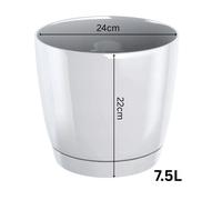 (White, 7.5L (D24cm x H22cm)) Gloss Flower Pot Planter Round Plastic With Saucer Drain Holes Modern Home Decor
