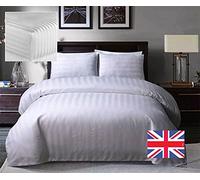 WHITE 7' EMPEROR SIZE FITTED SHEET LUXURY SATIN STRIPE 7' x 7' (Egyptian Cotton Hotel Quality) (84" x 84") 300 Thread Count Luxury Silk/Cotton WHITE (15)