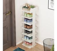 (White - 7 Tier) Wooden Shoe Rack Storage Shelf Unit Hallway Slim Shoe Cabinet Organiser