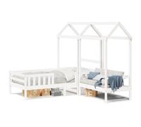 (white, 75 x 190 cm) vidaXL Bed and Bench Set with Roof Kids Bed Frame Bed Base Solid Wood Pine