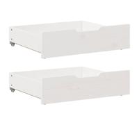 vidaXL 2-Piece White Bedside Drawers - 75 x 55 x 16 cm Pine Wood Under Bed Storage Box with Wheels