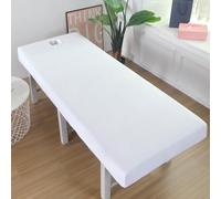 White,75x190cm/2.4x6.2ft,Massage Bed Sheet with Face Hole,Elastic All-Round Wrap Beauty Massage Bed Cover Waterproof Massage Table Sheets SPA Couch Covers Massage Table Sheets