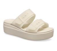 (White, 8 (Adults')) Crocs Brooklyn Buckle Low Wedge Women's Sandstone Sandals