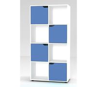 (White) 8 Cube Bookcase 4 Blue Door Display Shelf Storage Cupboard Living Room Shelving