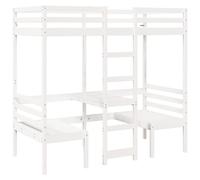 vidaXL Loft Bed Frame with Desk and Chairs White 80x200cm Solid Wood Pine (3308557), White