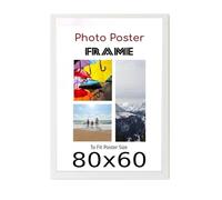 White 80 x 60 cm Poster Frames - Large MDF Wooden Frames 60x80 cm - Both Ways Wall Hanging Wall Gallery Living Room Photo Picture Frame With Shatterproof Perspex Sheet