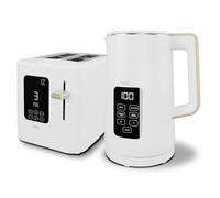 White 800W 2 Slice Toaster, 1.7L 3000W Digital Kettle | Toaster with Detachable Crumb Tray, Digital Control Panel with Countdown Timer, BPA-Free Auto Shut-off Electric Temperature Control Kettle