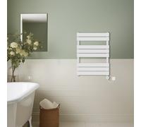 (White, 800x600mm) Prefilled Thermostatic Electric Flat Panel Heated Towel Rail Ladder Warmer Radiator