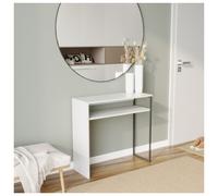 (White) 80cm Wooden & Steel Console Display Table Living Room Hallway w/ Storage Shelf