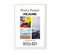 White 80x 40 cm Poster Frames - 80 x 40 cm Frame- Large MDF Wooden Frames 80x40cm - Both Ways Wall Hanging Wall Gallery Living Room Poster Picture Frame With Styrene Shatterproof Perspex Sheets