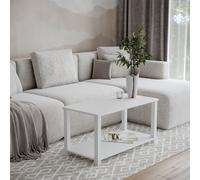 (White) 83cm 2 Tier Coffee Table Side Table With Shelf TV Stand Minimalist Style