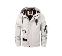 (White 8899, Asian XL (67.5-75Kg)) New Men's Outdoor Waterproof Multi-Pocket Oversized Flight Jacket Casual Fashion Windbreaker Hooded Winter Coat Clothing Warmth