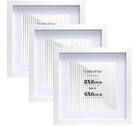 White 8x8'' Square Wood Photo Frame Set of 3 with Acrylic Glass Front,20x20cm Picture Frames with Acid Free 6x6'' Mount for Wall Mount &Tabletop Display,Ideal for Home Gallery Decor & Gifts