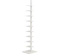White 9-Tier Bookshelf with Metal Back, Perfect Vertical Tower for Small Spaces, Multi-Purpose Corner Solution, Tall Narrow Ladder Style, Stunning Home Book Display.