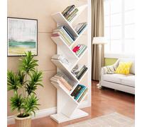 (White, 9 Tier) Freestanding Tree Bookshelf Wood Display Shelf Organiser