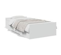 Single Bed Frame with Drawers White 90x190cm Engineered Wood Storage Low Profile