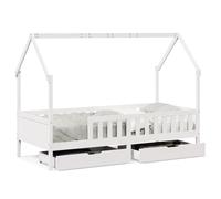 vidaXL Kids Bed Frame with Drawers without Mattress 90x190 cm Single Solid Wood, White