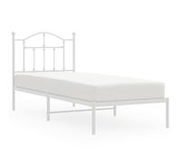 vidaXL Metal Bed Frame with Headboard, Bed Base for Single Bed, Mattress Foundation for Bedroom Home Guest Room, Bedstead, White 90x190 cm Single