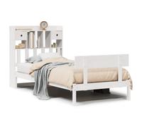 Bookcase Bed White Solid Pinewood 90x200cm With Storage & Drawers SlattedBase