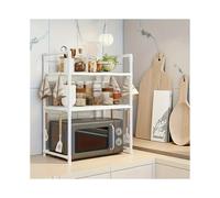 (White, 905 on the second floor) Y905 Heavy-Duty Expandable Microwave Oven Shelf with 6 Hooks, Easy Assembly, Kitchen Storage Solution| Modern Kitchen Accessory