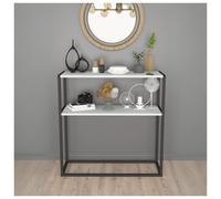Urbn-Living Urbnliving 90Cm Height White Console Table Slim Modern 2 Shelf Wooden Free Standing With Metal Frame