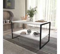 (White) 90cm Rectangle Wooden Coffee Table & Metal Frame
