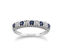 White 9ct Gold 0.28ct Natural Blue Sapphire & 2pt Diamond Half Eternity Band Ring