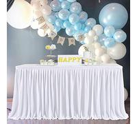 White 9ft Pleated Polyester Table Skirt Cloth for Wedding Baby Shower Decorations, Birthday Party Decor, Gender Reveal, Banquet Dessert Cake Ruffle Rectangle Tables